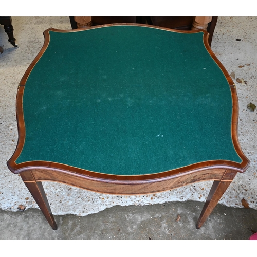 616 - A Victorian mahogany serpentine fold over card table on square tapering legs, 84 x 48 x 67 cm h