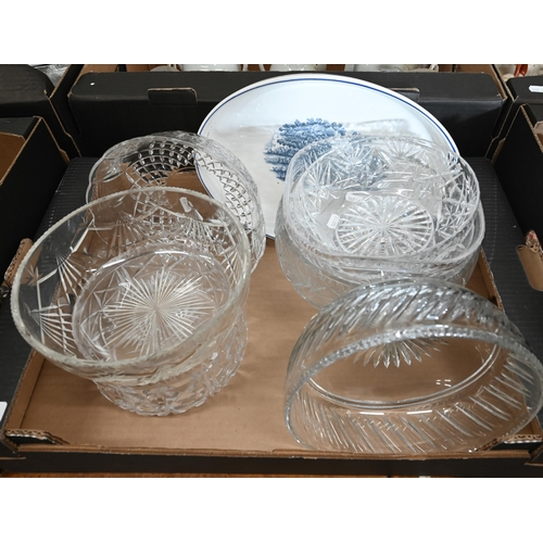 68 - Seven cut glass bowls and an oval pottery dish (box)