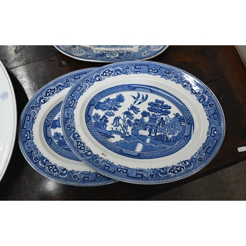 71 - Large Victorian Staffordshire china turkey-plate with gravy-well within gilt rim 53 x 43 cm, to/w an... 