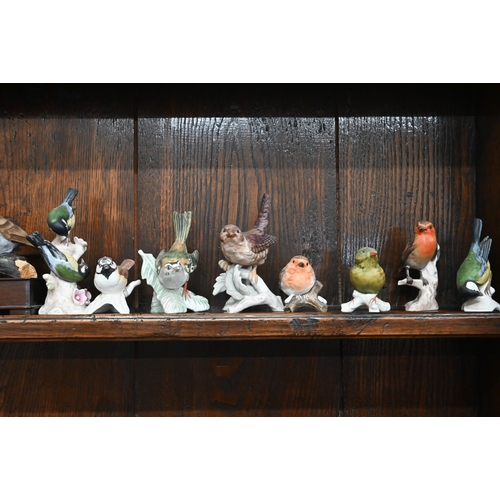 75 - Ceramic bird ornaments including Crown Staffordshire Sunbird 4, Aluminia (Copenhagen) budgerigars an... 