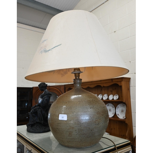 81 - Studio stoneware globular table lamp, 29cm diam