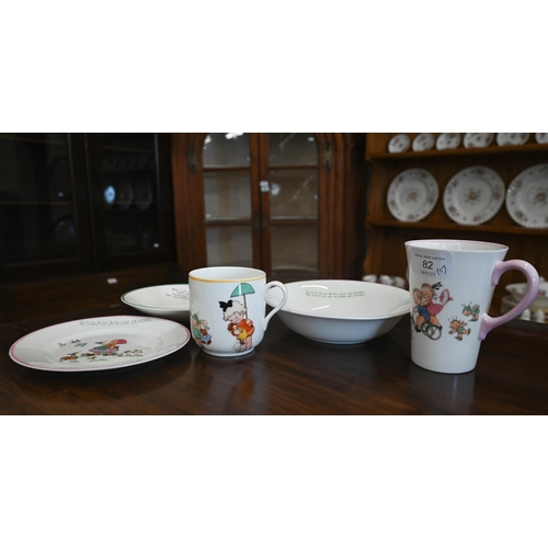 82 - Five pieces of Shelley nursery china, printed with designs by Mabel Lucie Atwell