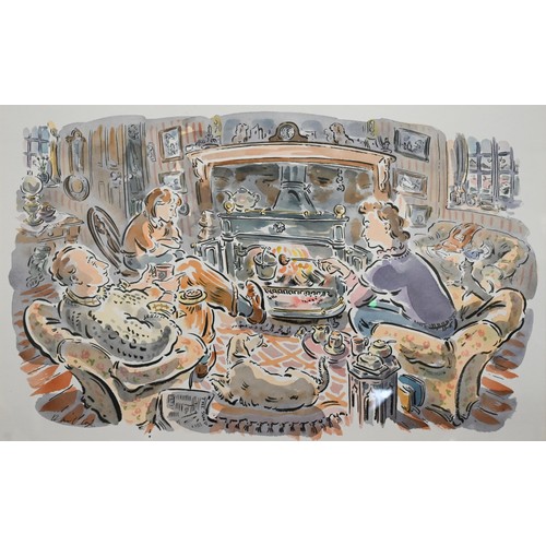 319 - Paul Cox - Fireside toasting, watercolour, 38 x 60 cm