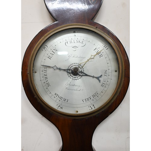 559 - A 19th century mahogany shell and floral inlaid wheel barometer with silvered dials (circular glass ... 