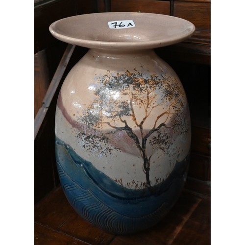 76A - Large studio pottery vase, painted with trees in a landscape, to/w a collection of ceramics and othe... 