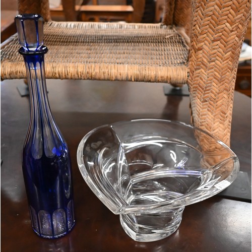 111A - Contemporary design Marquis by Waterford glass bowl, to/w a blue flash liqueur decanter and stopper ... 