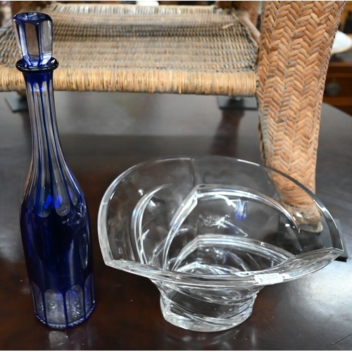 111A - Contemporary design Marquis by Waterford glass bowl, to/w a blue flash liqueur decanter and stopper ... 