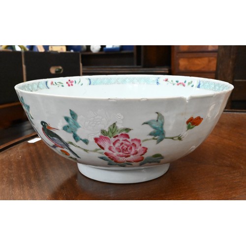 80A - An 18th century Chinese famille rose fluted punch bowl, Qianlong period (1736-95) Qing dynasty, pain... 