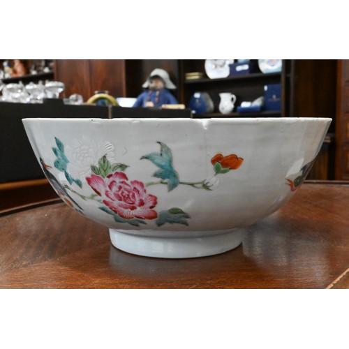 80A - An 18th century Chinese famille rose fluted punch bowl, Qianlong period (1736-95) Qing dynasty, pain... 