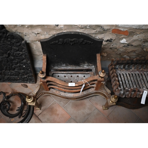 6 - A traditional Adam style brass and cast iron backed fire basket to/w a set of five steel fire irons ... 