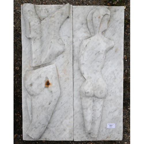 28 - A set of four carved marble plaques, abstract nude torsos (two with red paint), each approx. 61 cm x... 