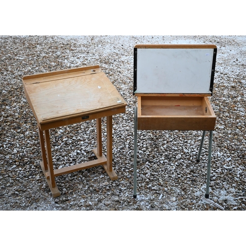18 - Three vintage school desks, a pair and one other (3)