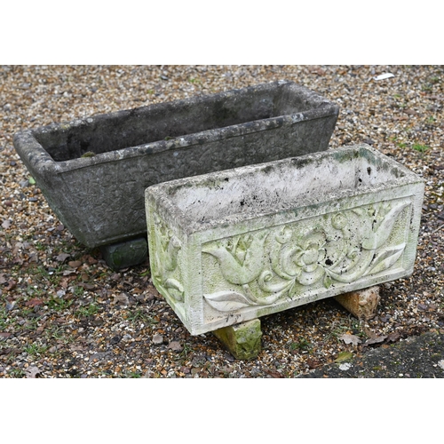 22 - Two reconstituted cast stone trough planters with stands (2)