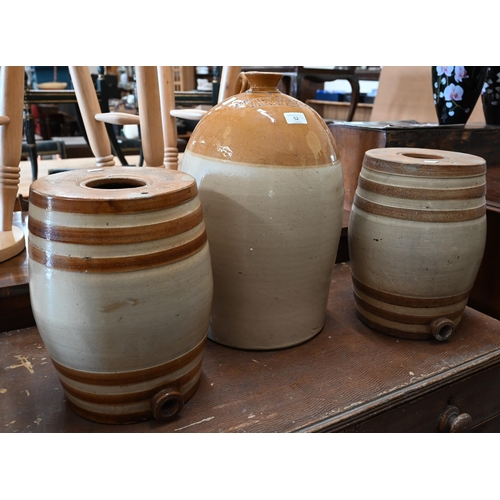 52 - Pair of Victorian Doulton & Watts Lambeth Pottery stoneware 2-gallon barrels 33 cm high to/w a 4... 