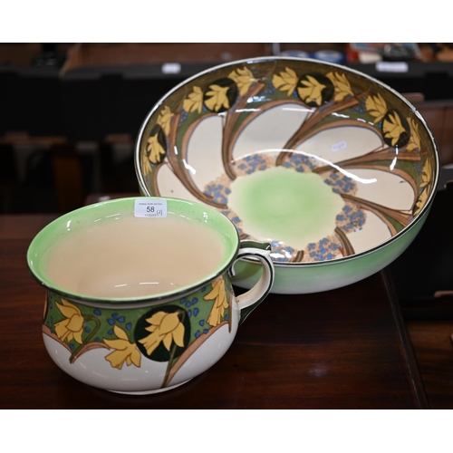 58 - Royal Doulton pottery wash-basin and chamber pot, printed with daffodils in the Art Nouveau manner (... 