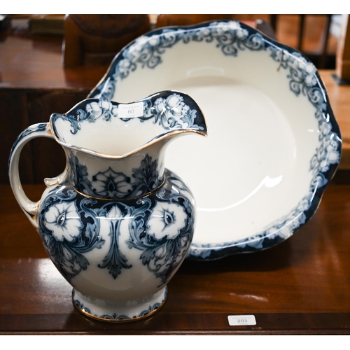 60 - Edwardian Albion Pottery 'Truro' blue and white printed ewer and basin