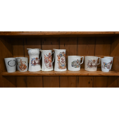 77 - Five World War I 'Peace' beakers to/w two similar patriotic mugs and three jugs (10)