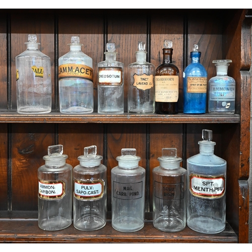 78 - Twelve various apothecary's jars and bottles, with labels