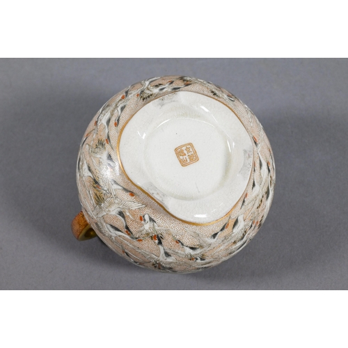 505 - A small Satsuma twin-handled koro and cover with chrysanthemum finial,  gilded and finely painted in... 