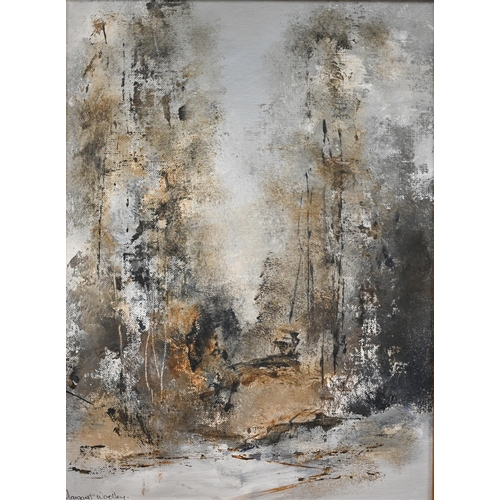 326 - Margaret Woolley - Abstract landscape, oil on board, signed, 39 x 29 cm