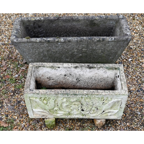 15 - Two reconstituted cast stone trough planters with stands (2)