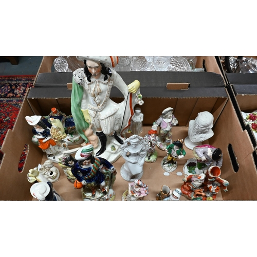 107 - Various 19th century and later ceramic figures, including Samson gold anchor, Staffordshire etc (box... 