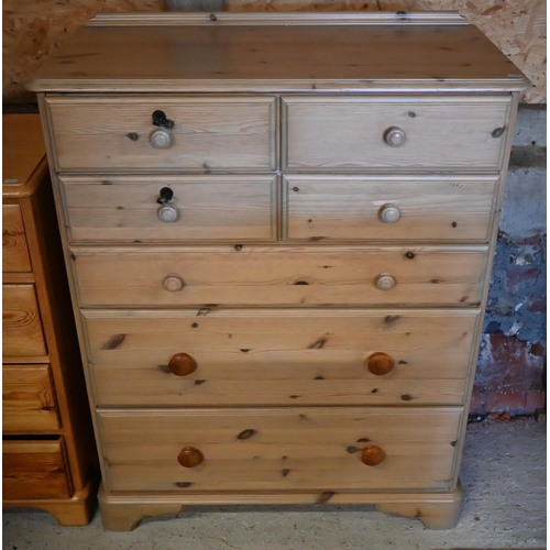 45 - A modern pine chest of four short over three long graduated drawers on shaped bracket feet, 89 cm x ... 