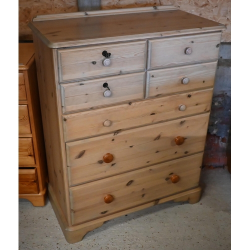 45 - A modern pine chest of four short over three long graduated drawers on shaped bracket feet, 89 cm x ... 