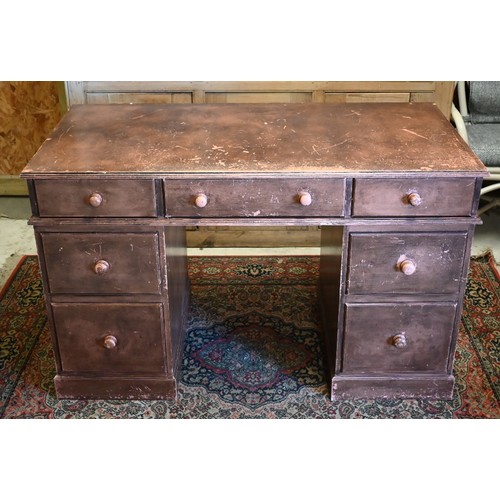 443 - # A modern distressed patinated pedestal desk, 122 x 61 x 76 cm high