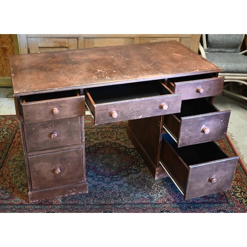 443 - # A modern distressed patinated pedestal desk, 122 x 61 x 76 cm high