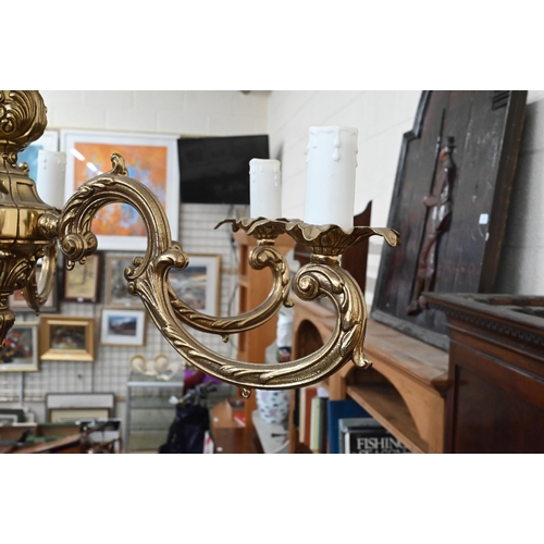 480 - # A brass six-branch electrolier with cast foliage, 75 cm diam x 50 cm high approx