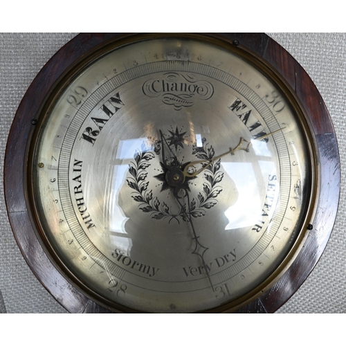 447 - A 19th century rosewood wheel barometer with silvered dials and printed portrait of Prince Albert, 1... 