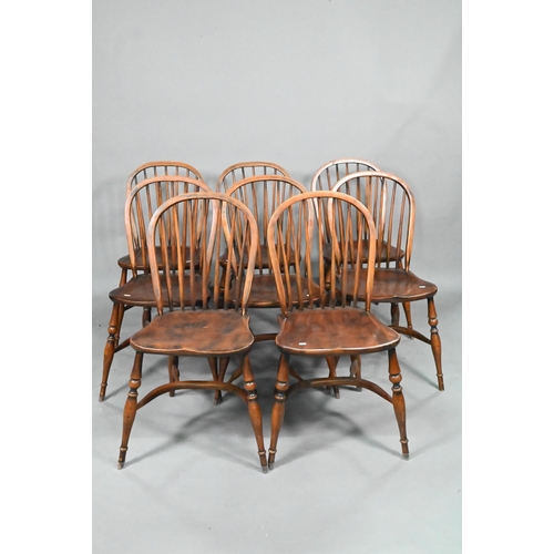 434 - A set of eight late 19th century elm and ash spindle back chairs with crinoline stretchers (8)