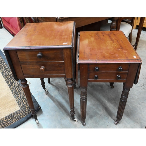 490 - Two Victorian mahogany drop-leaf side tables (one with handles missing)