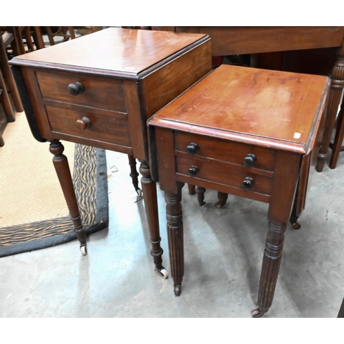 490 - Two Victorian mahogany drop-leaf side tables (one with handles missing)