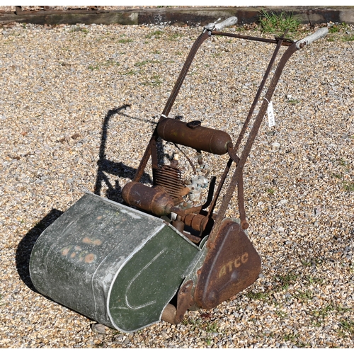1 - # A vintage Atco petrol lawn mower, a/f to/with two pairs of vintage forged gate hinges (no pins)... 