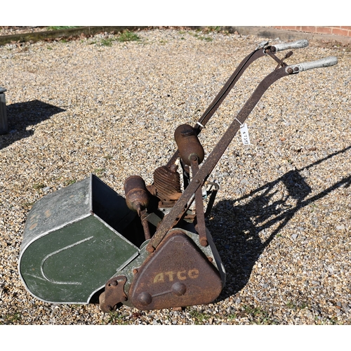 1 - # A vintage Atco petrol lawn mower, a/f to/with two pairs of vintage forged gate hinges (no pins)... 
