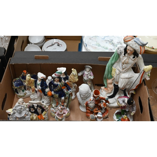 107 - Various 19th century and later ceramic figures, including Samson gold anchor, Staffordshire etc (box... 