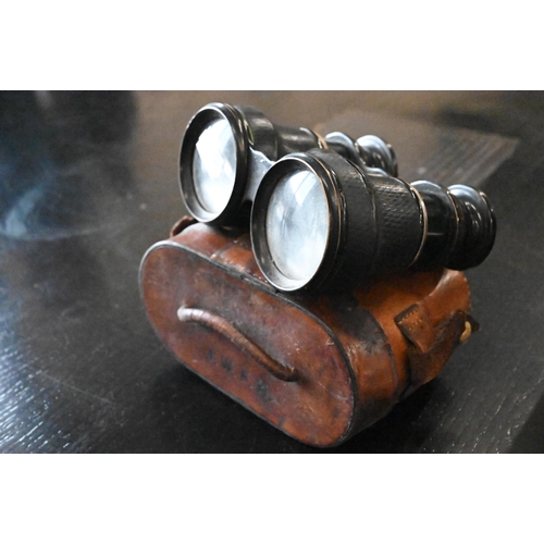 116 - Silver-mounted hip-flask to/w a pair of 19th century Dollond binoculars in leather case (2)