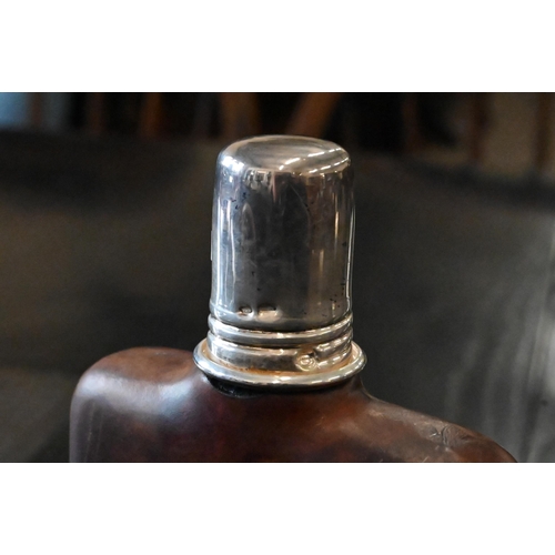 116 - Silver-mounted hip-flask to/w a pair of 19th century Dollond binoculars in leather case (2)