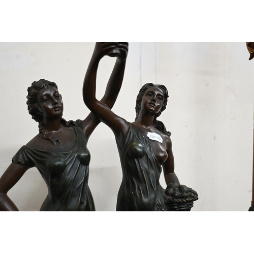 117 - Pair of tall pillar table lamps, 70 cm high to/w a lamp-base cast as two female figures (3)