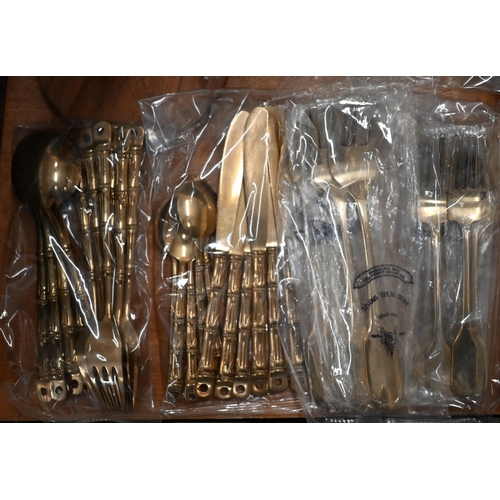 143 - Set of Thai nickel bronze flatware and cutlery to/w another set with simulated bamboo handles and tu... 