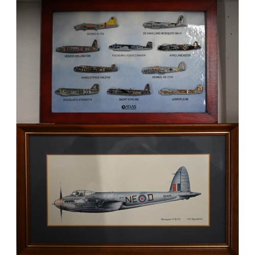 146 - Eight die-cast metal World War 2 model aircraft on stands to/w ten framed Atlas Editions enamel lape... 