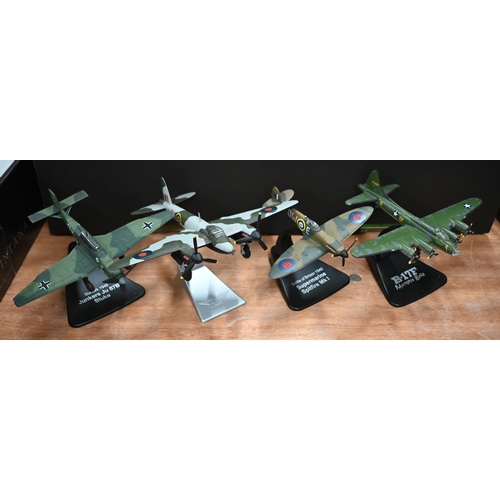 146 - Eight die-cast metal World War 2 model aircraft on stands to/w ten framed Atlas Editions enamel lape... 