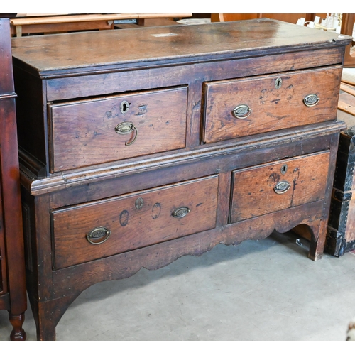 An antique oak sideboard with four drawers with silver presentation plaque, 122 cm wide x 48 cm x 88 cm high (marriage)
