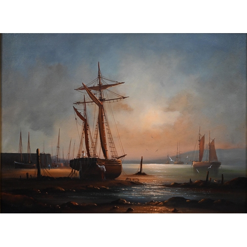 307 - David Short (b 1940) - Galleons at dusk, oil on canvas, signed, 44 x 60 cm