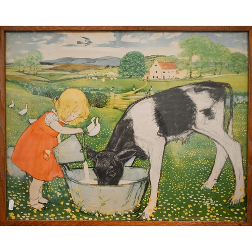 311 - After Muriel Dawson (1897-1974) - Three nursery prints, The Goose Girl, Feeding the Calf, 45 x 51 cm... 