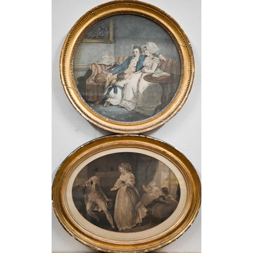 312 - Four 19th century stipple engravings of domestic scenes, 26 x 34 cm (oval) (4)