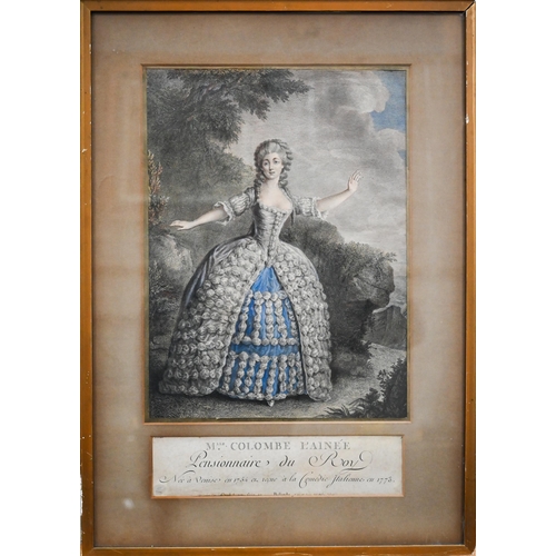 315 - Mixed pictures to include Nora Howarth ltd ed print, engraving 'Mlle Colombe L'Ainée', allegorical e... 