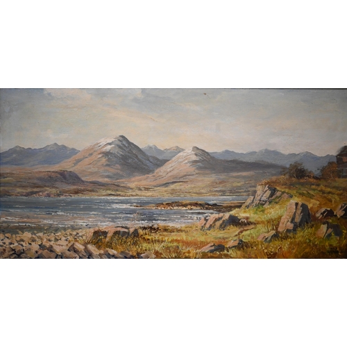 327 - Donald Shearer (1925-2017) - A pair of Scottish highland views, oil on canvas, signed, 44 x 90 cm to... 